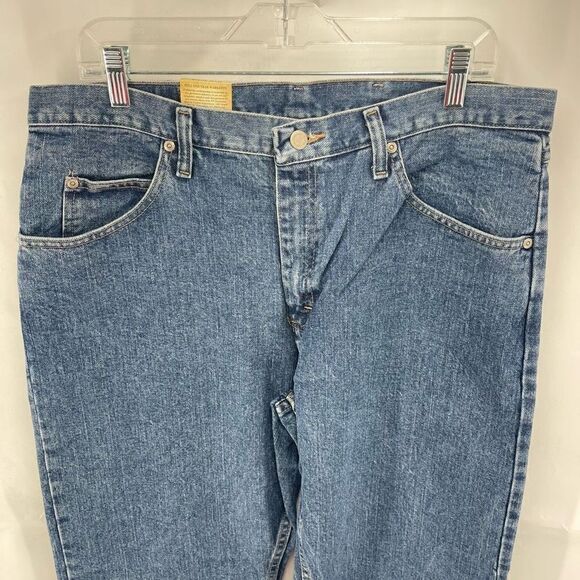 Wrangler Mens 5 Star Relaxed Fit Jeans Denim Cotton Medium Wash Blue Size 36x30 - Picture 7 of 11